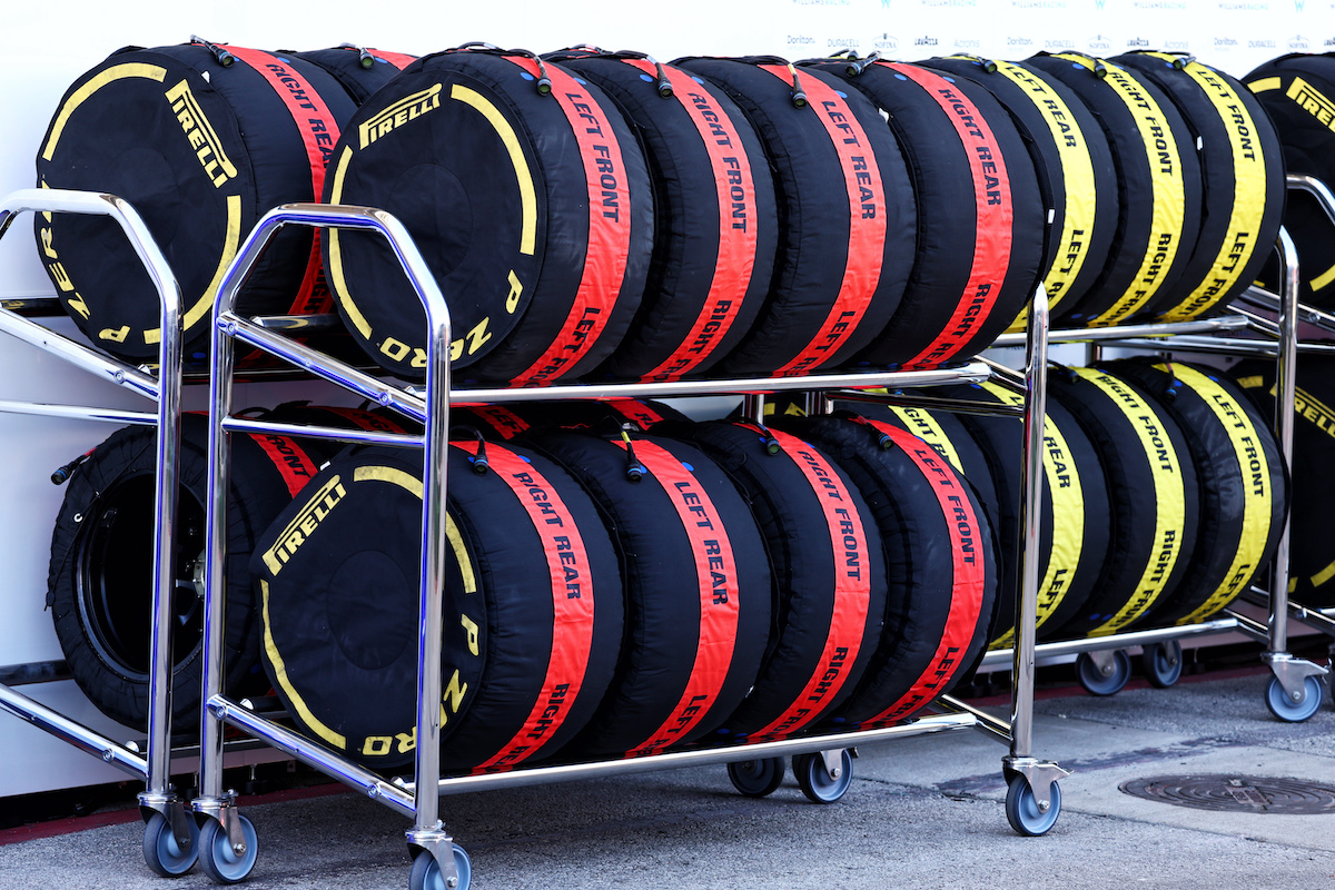 Formula 1 tyre blankets stacked Rows of Formula 1 tyres in tyre blankets stacked in a trolley