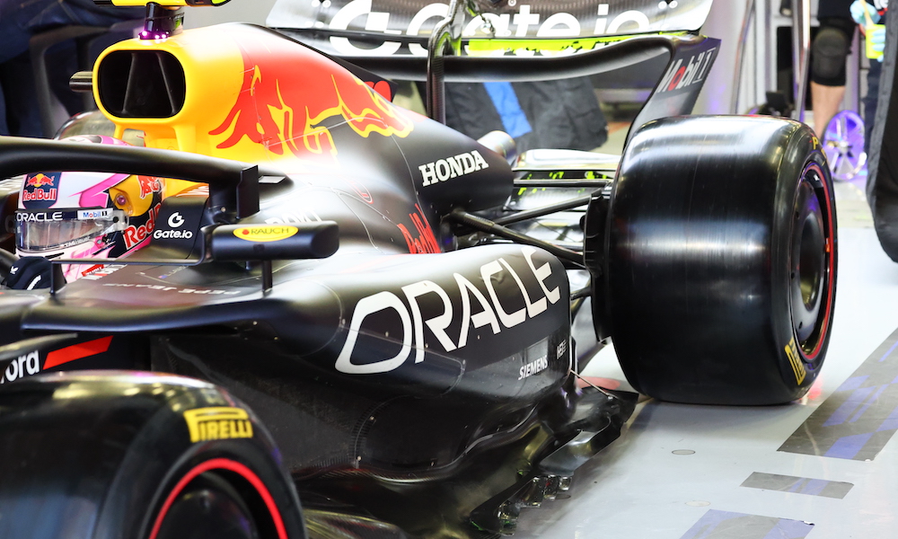 Red Bull RB21 in the garage at F1 2025 pre-season testing in Bahrain