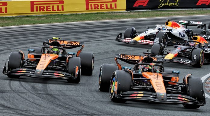Oscar Piastri and Lando Norris of McLaren at the 2025 Formula 1 Dutch Grand Prix